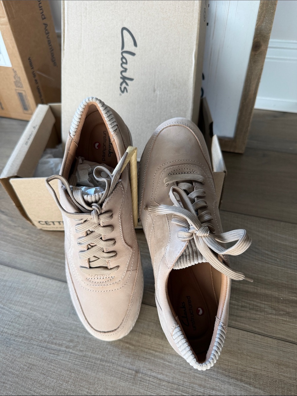 Clarks Men’s Beige Suede Lace-Up Sneakers